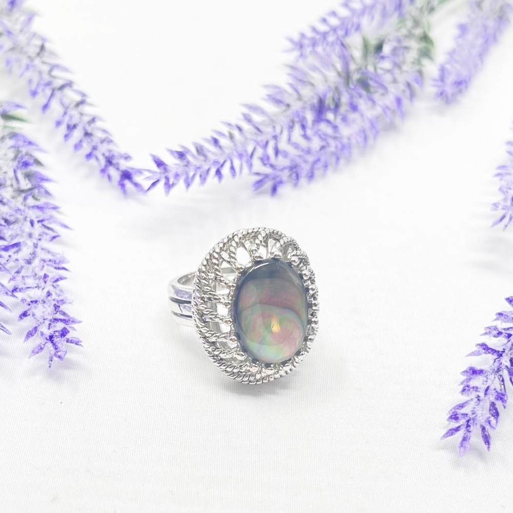 Vintage Moonstone Dendritic Intricate Silver Toned Decorative Ring